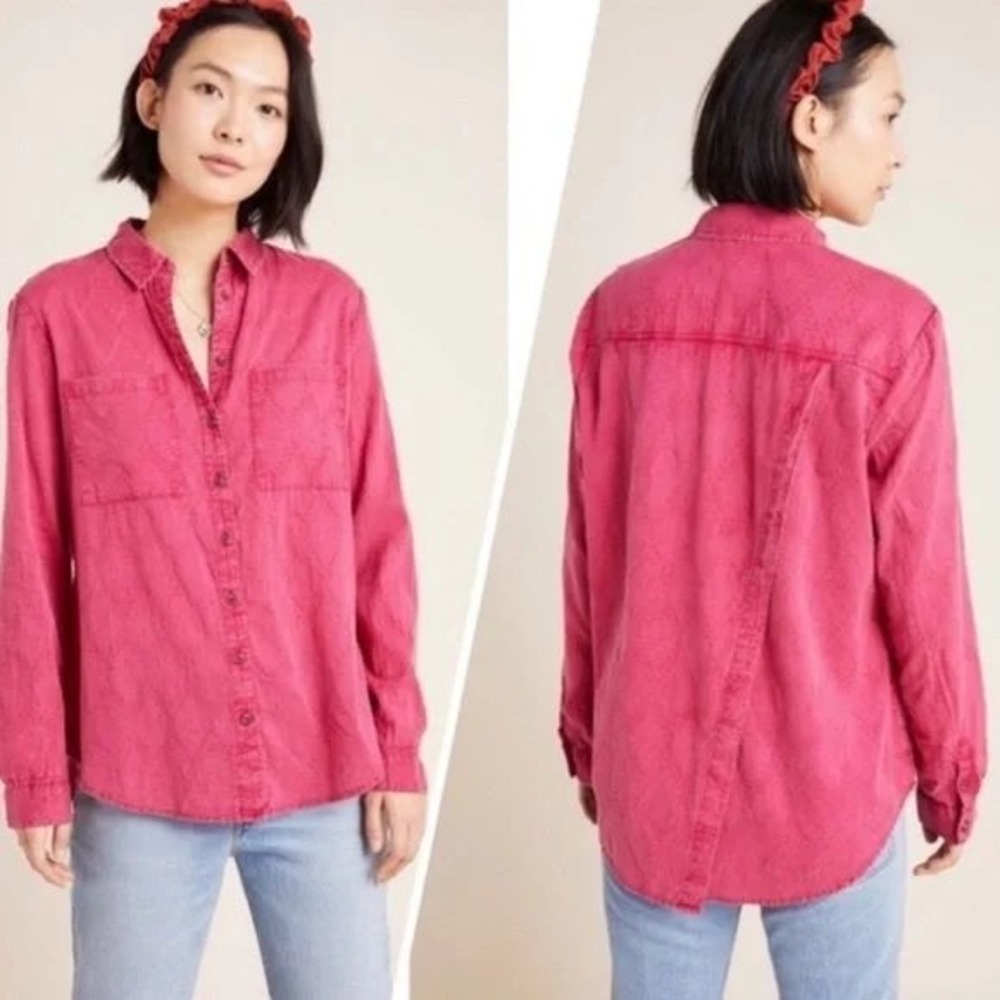 Maeve Anthropologie Cate Geometric Button Shirt XS‎ Grunge Boho Vibrant Textured